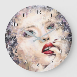 Reloj Redondo Grande Green Eyed Pretty Woman Abstract Original Painting