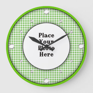 Reloj Redondo Grande Green Gingham Frame Your Photo Wall Clock