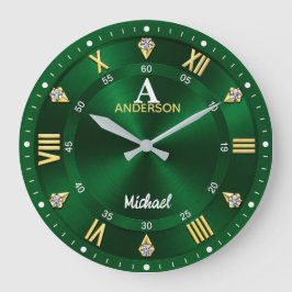 Reloj Redondo Grande Green Gold & Crystal Elegant Luxury Emerald 