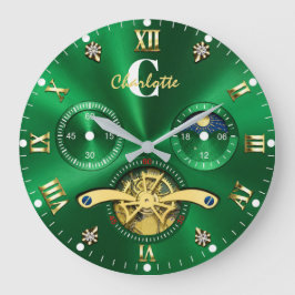 Reloj Redondo Grande  Green Gold Elegant Luxury Emerald