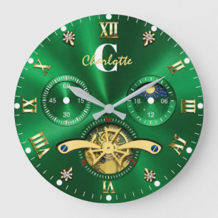 Reloj Redondo Grande  Green Gold Elegant Luxury Emerald