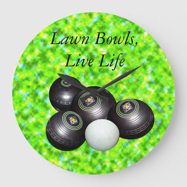 Reloj Redondo Grande Green Lawn Bowl Live Life, (Anverso)