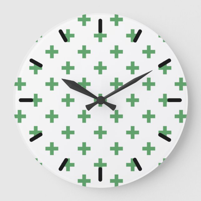Reloj Redondo Grande Green polka crosses on white (Anverso)