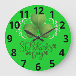 Reloj Redondo Grande Green Shamrock St. Patrick's Day Wall Clock