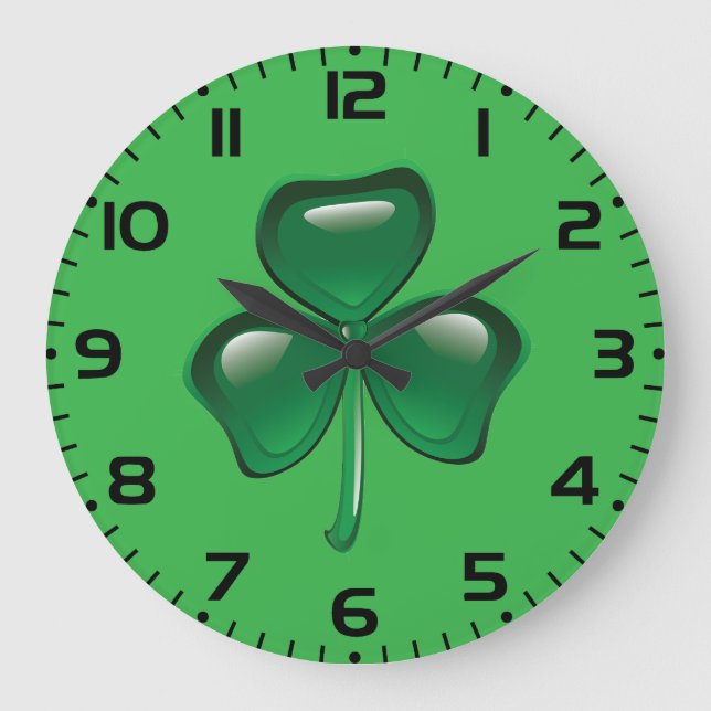 Reloj Redondo Grande Green Shamrock Three-Leaf Clover (Anverso)