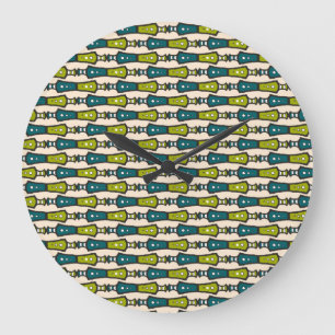 Reloj Redondo Grande Green Verde azulada Black Cream Tribal Round Wall 