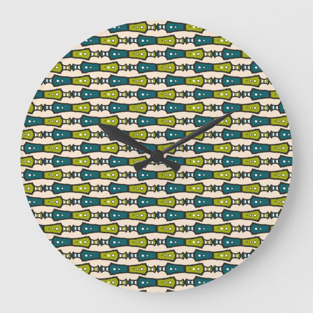Reloj Redondo Grande Green Verde azulada Black Cream Tribal Round Wall  (Anverso)