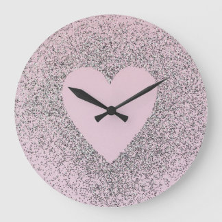 Reloj Redondo Grande Grey Glitter Canvas Art with Pink Heart