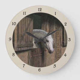Reloj Redondo Grande Grey Horse at the Stable Door Wall Clock