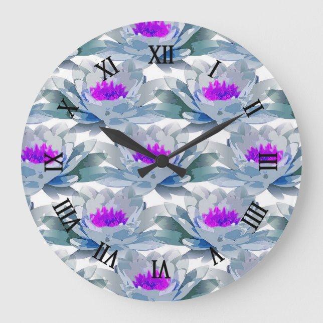 Reloj Redondo Grande grey purple flowers (Anverso)