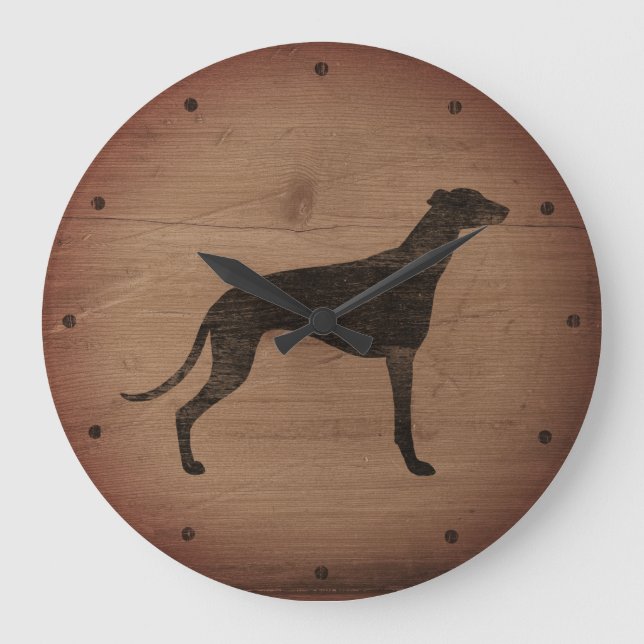 Reloj Redondo Grande Greyhound Silhouette Rustic Style (Anverso)