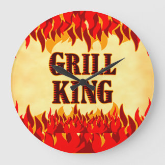 Reloj Redondo Grande Grill King BBQ Red Flames Wall Clock