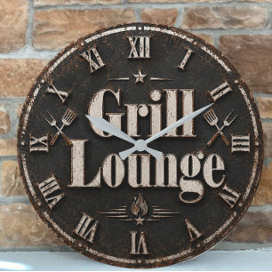 Reloj Redondo Grande Grill Lounge Rustic BBQ Man Cave Grill Master Gift
