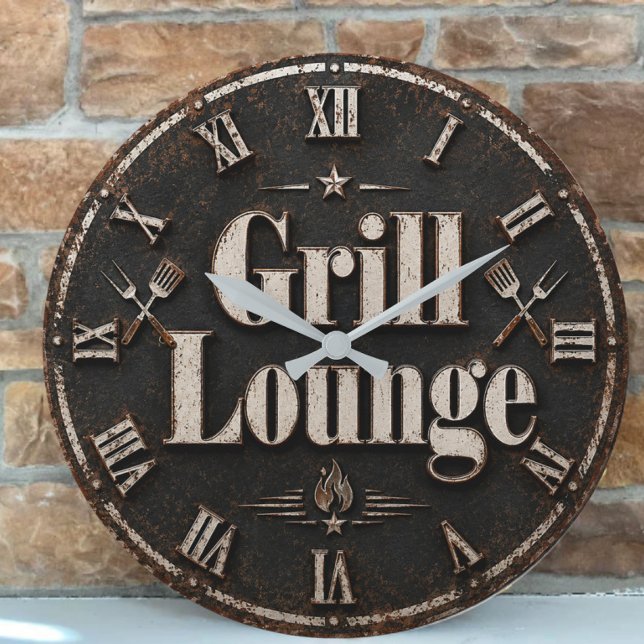 Reloj Redondo Grande Grill Lounge Rustic BBQ Man Cave Grill Master Gift (Subido por el creador)