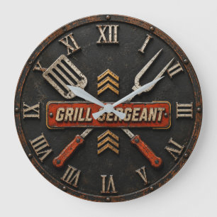 Reloj Redondo Grande Grill Sergeant Funny BBQ Grill Master Man Cave