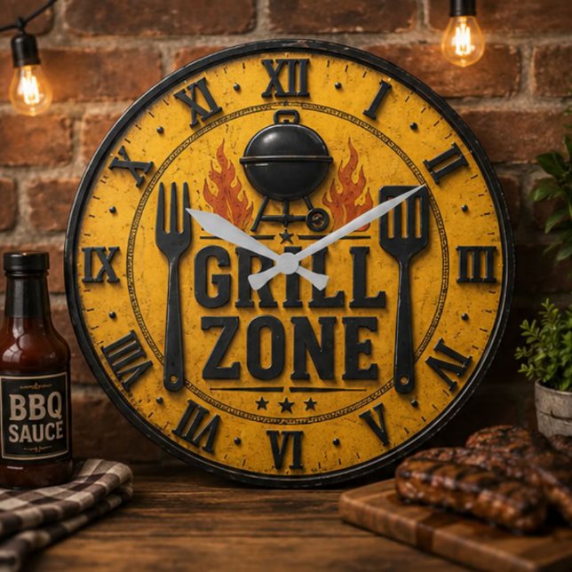 Reloj Redondo Grande Grill Zone BBQ Grill Master Kitchen Rustic  (Subido por el creador)