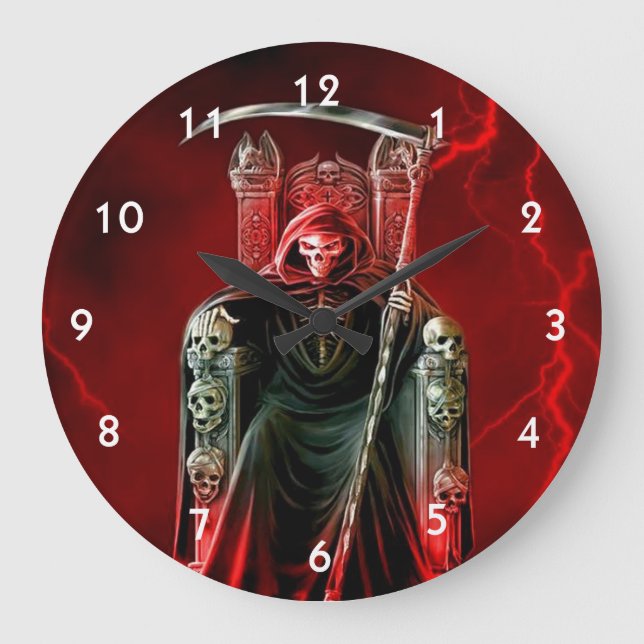 Reloj Redondo Grande Grim Reaper Sobre Su Trono (Anverso)