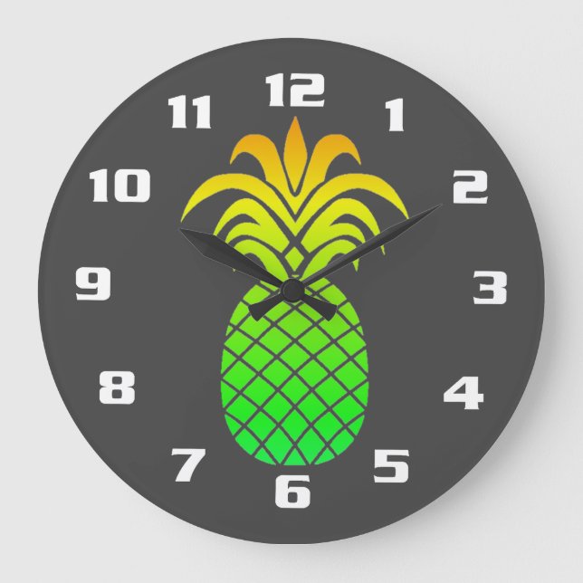 Reloj Redondo Grande Gris de piña tropical simple y elegante (Anverso)