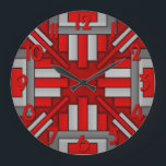 Reloj Redondo Grande Gris geométrico rojo del Art Deco de 1920<br><div class="desc">Este bonito y original diseño de relojes se realiza en un estilo Art Déco geométrico que recuerda a los años 20. Las formas rectangulares apuntan hacia dentro hacia las manos del reloj. Los colores son diferentes en tonos rojos y grises y los números son rojos. Este reloj elegante le dará...</div>