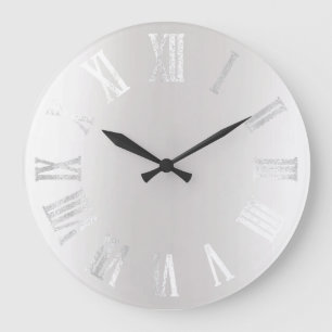 Reloj Redondo Grande Gris gris plateado Negro Metalizado Números romano