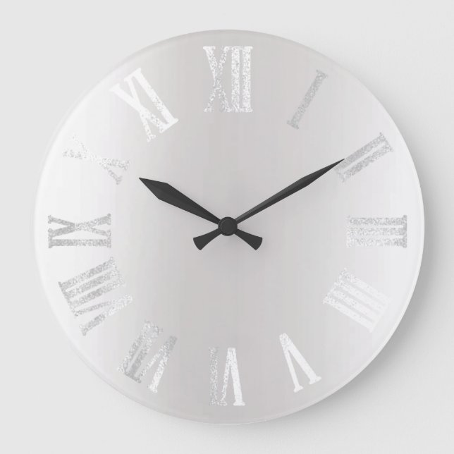 Reloj Redondo Grande Gris gris plateado Negro Metalizado Números romano (Anverso)