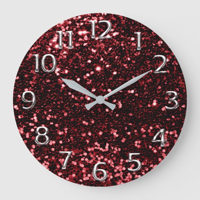 Reloj Redondo Grande Gris gris plateado números árabes Purpurina Borgoñ (Anverso)