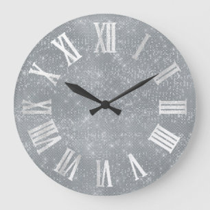 Reloj Redondo Grande Gris gris plateado Números romanos azulados mínimo