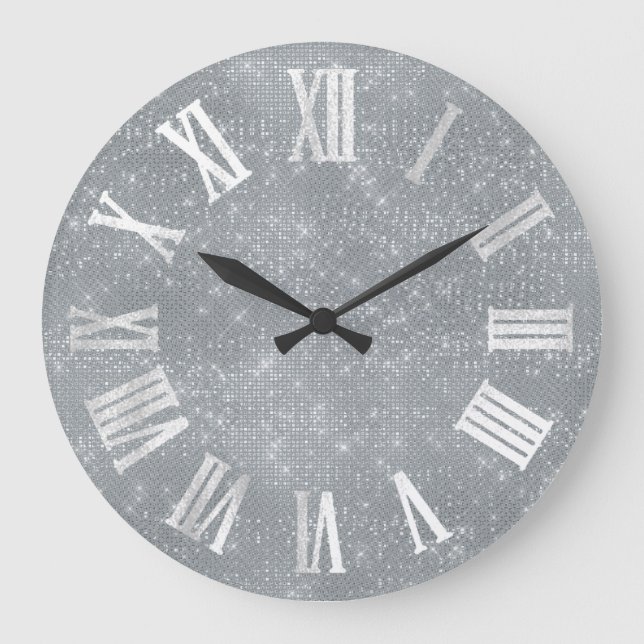 Reloj Redondo Grande Gris gris plateado Números romanos azulados mínimo (Anverso)