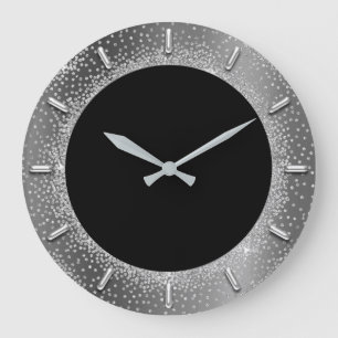 Reloj Redondo Grande Gris gris Purpurina plateado gris negro Metalizado