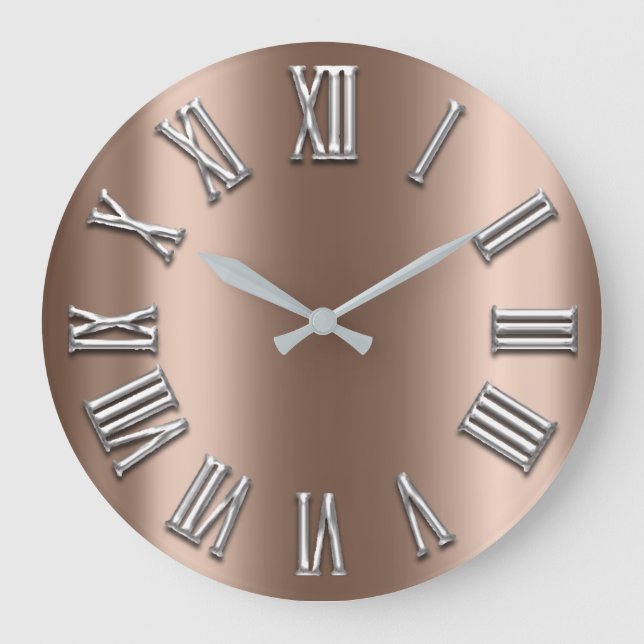 Reloj Redondo Grande Gris grisáceo amarillo plateado Metalizado número  (Anverso)
