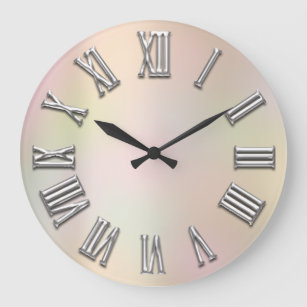 Reloj Redondo Grande Gris marfileño Gris Metalizado Gris Plata Roma Hol