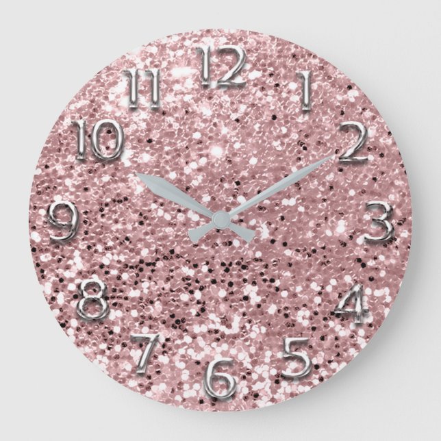 Reloj Redondo Grande Gris plateado números árabes rosados Rubor Purpuri (Anverso)