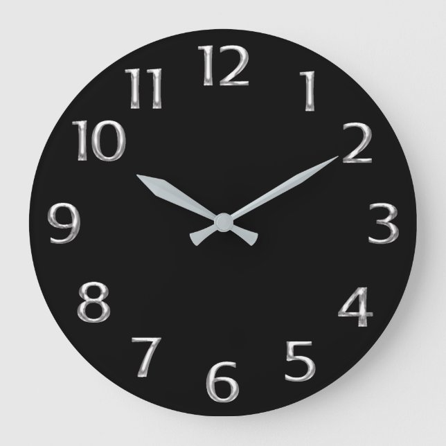 Reloj Redondo Grande Gris plateados metalizado mínimos negros Numers (Anverso)