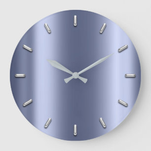 Reloj Redondo Grande Gris plateados mínimos metálicos del grafito azul