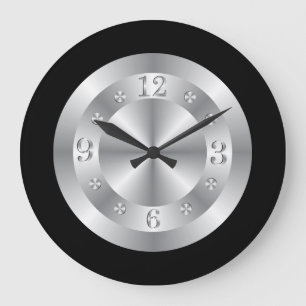 Reloj Redondo Grande Gris plateados y negro elegantes