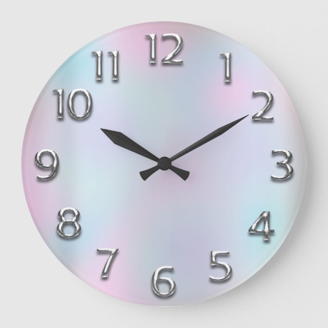 Reloj Redondo Grande Gris rosa. Número de árabe Modelo Holograma Azul (Anverso)