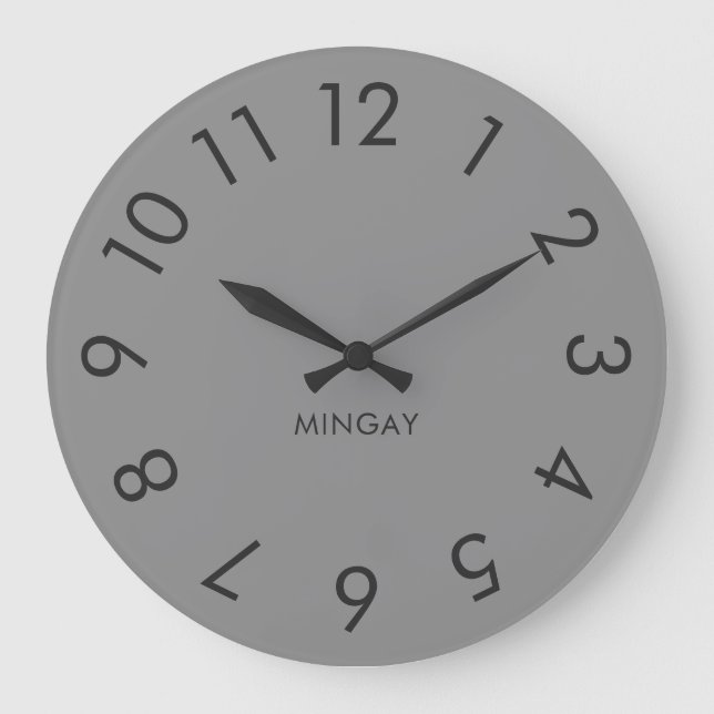 Reloj Redondo Grande Gris sólido Minimalista personalizado moderno (Anverso)