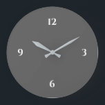 Reloj Redondo Grande Gris y blanco Minimalista<br><div class="desc">El reloj artístico moderno presenta un diseño minimalista en una paleta de colores gris y blanco. Un diseño sencillo y sencillo con números blancos sobre un fondo gris. Una moderna adición a su cocina, sala de estar o pared de oficinas, un moderno regalo de oficina o un moderno regalo de...</div>