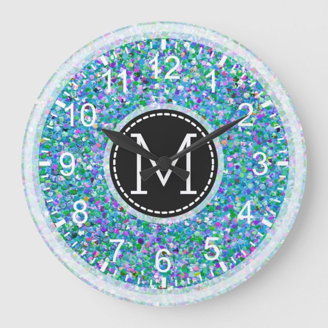 Reloj Redondo Grande Grit Glitter Multicolor Painting Monogram #4 (Anverso)