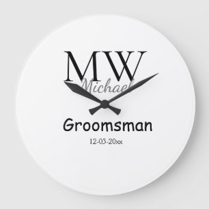 Reloj Redondo Grande groomsman minima simple personalizado con nombre e