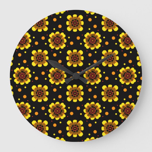 Reloj Redondo Grande Groovy 70s Daisy Flower Power Pattern (Anverso)
