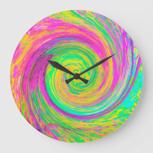 Reloj Redondo Grande Groovy Abstract Púrpura y Amarillo líquido Swirl