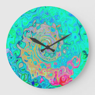 Reloj Redondo Grande Groovy Abstract Retro Arcoiris Liquido Swirl