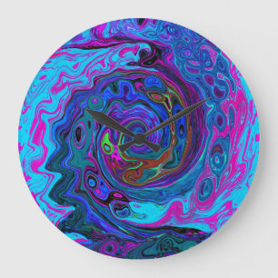 Reloj Redondo Grande Groovy Abstract Retro Blue and Purple Swirl