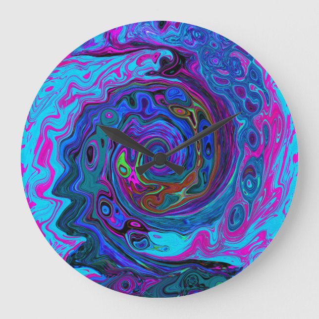 Reloj Redondo Grande Groovy Abstract Retro Blue and Purple Swirl (Anverso)