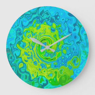Reloj Redondo Grande Groovy Chartreuse y Aquamarine Liquid Swirl
