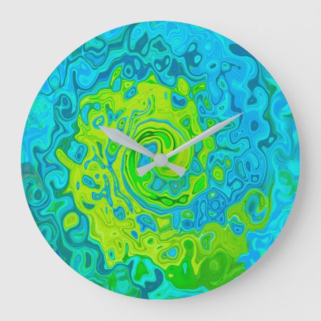 Reloj Redondo Grande Groovy Chartreuse y Aquamarine Liquid Swirl (Anverso)