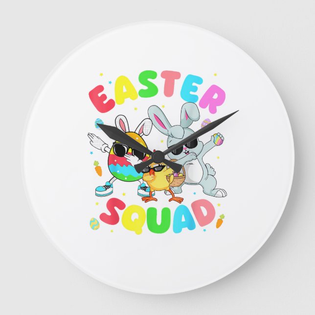 Reloj Redondo Grande Groovy Conejo Divertido Huevo Pollito Pascua Equip (Anverso)