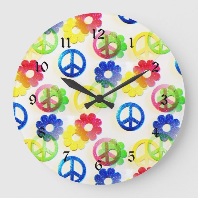 Reloj Redondo Grande Groovy Hippie Peace anuncia paracaídas de flor (Anverso)