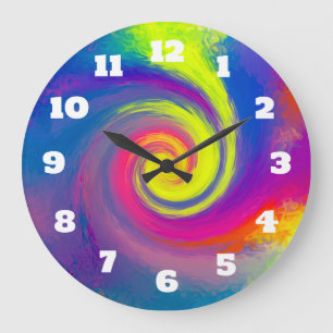 Reloj Redondo Grande Groovy Multicolored Rainbow Abstract Spiral Swirl